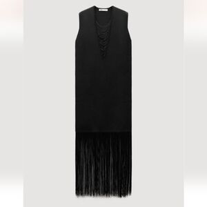 Zara Black Midi Dress with Fringe Detail